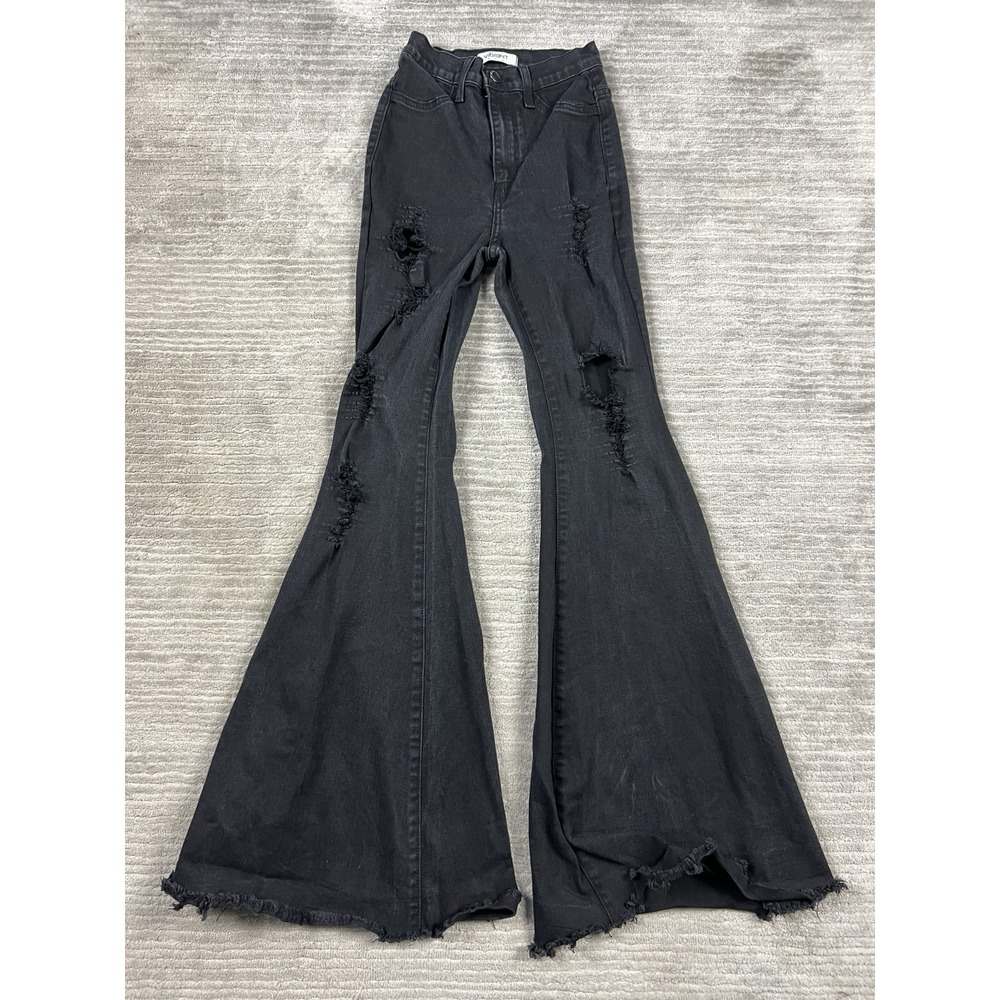 Vibrant Miu Women Black High Rise Flare Jeans Pants Size 1 W24‎ Made in USA
